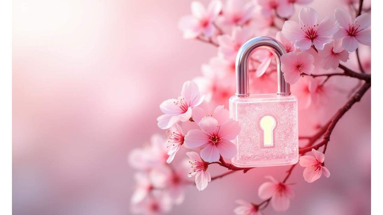 サクラエッセンスのプライバシー保護コミットメント。強固なセキュリティロックアイコンと桜の花びら